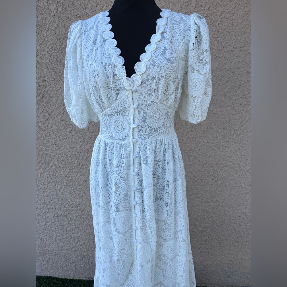 Blu Pepper White Lace Maxi Dress Short Sleeve NWT Women’s Size L Bohemian - Picture 6 of 16